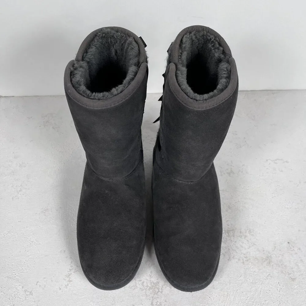 Tamarac Gray Lambswool Tall‎ Keri Bow Boots Sz 9